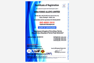 ISO 45001:2018 certified ferro alloys